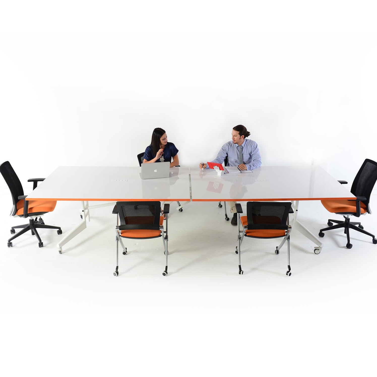 Folding conference table on wheels