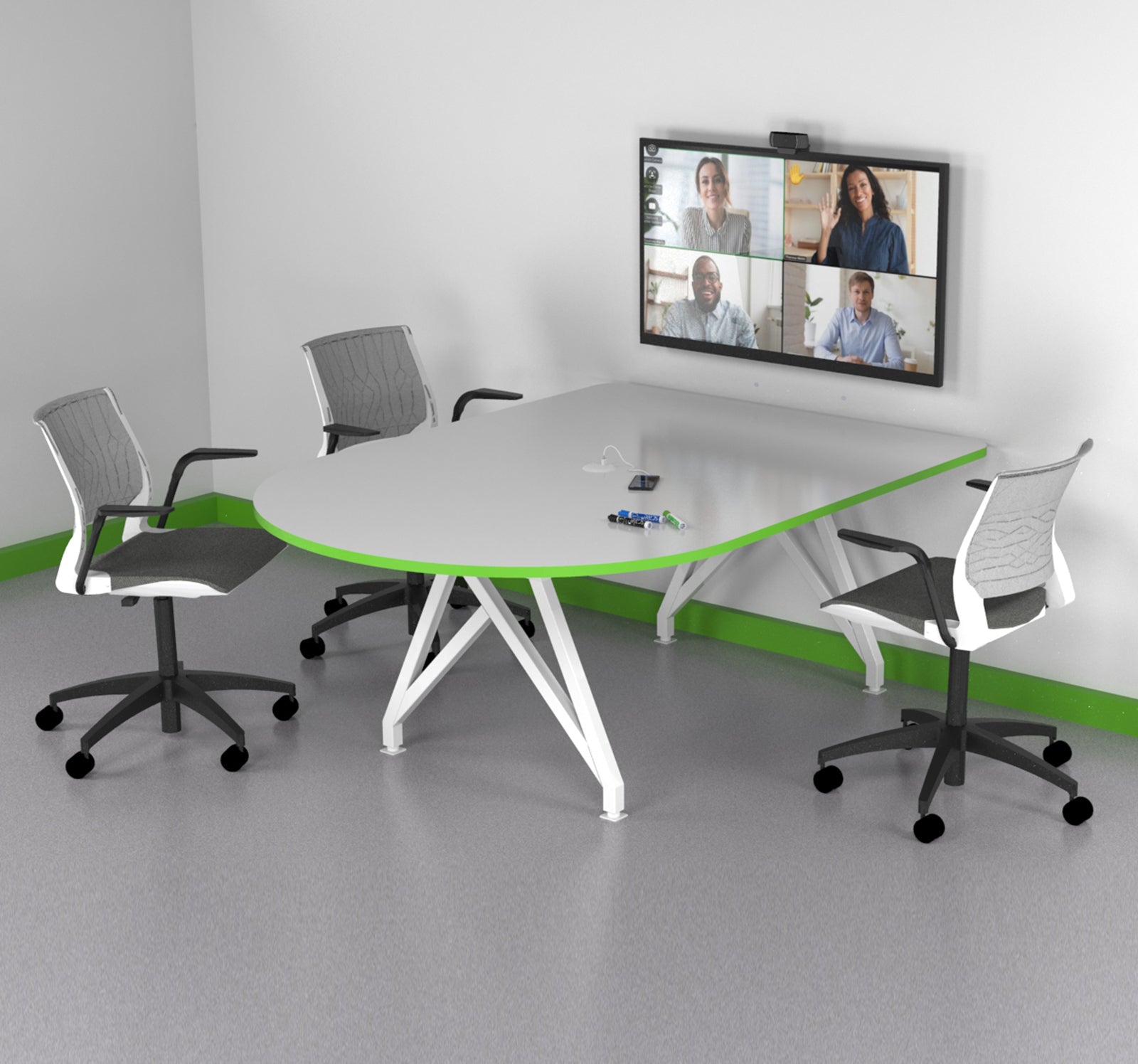 TeleMeet Moon-Shape Conference Table  Green Edge