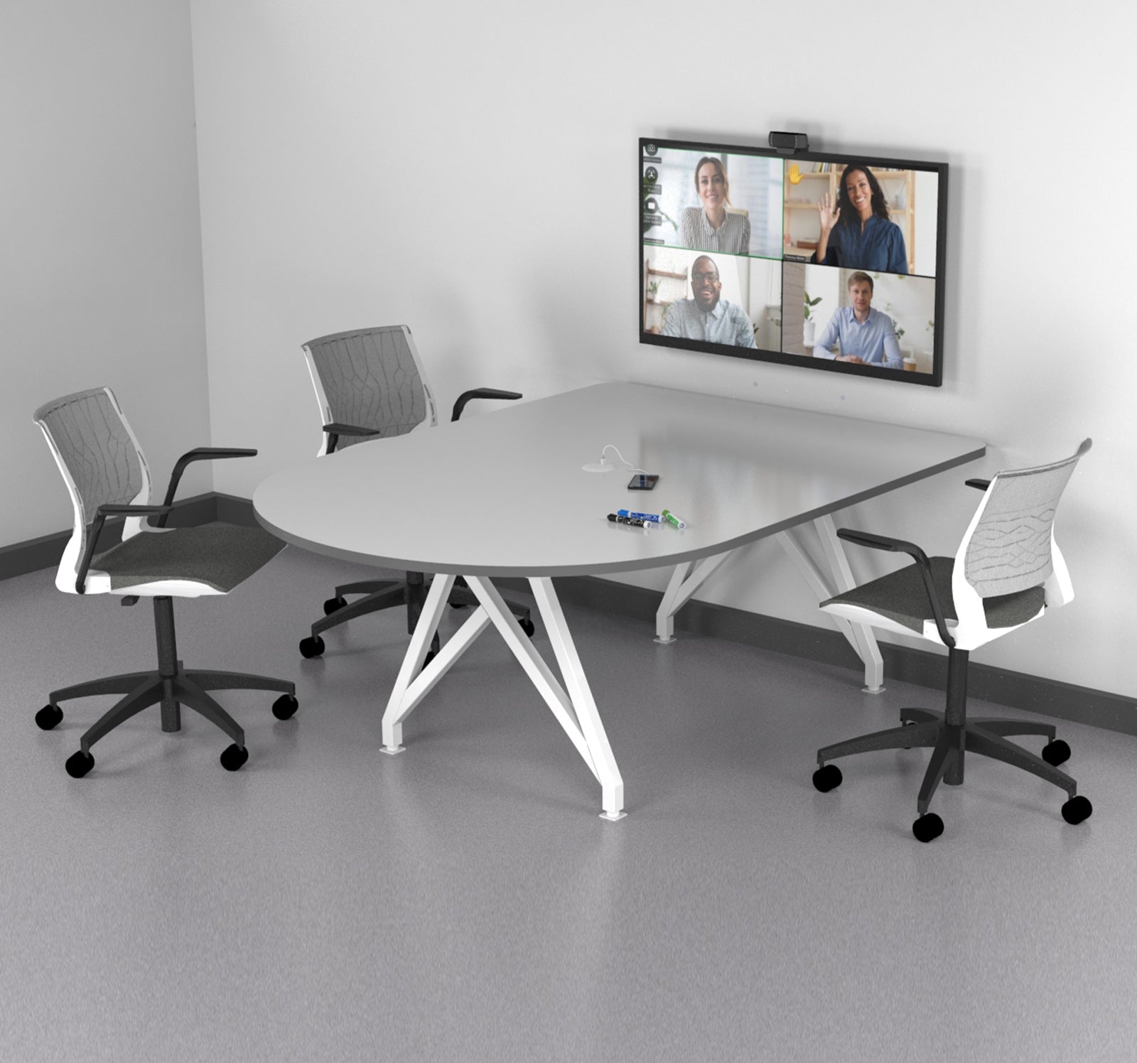 TeleMeet Moon-Shape Conference Table  Grey Edge