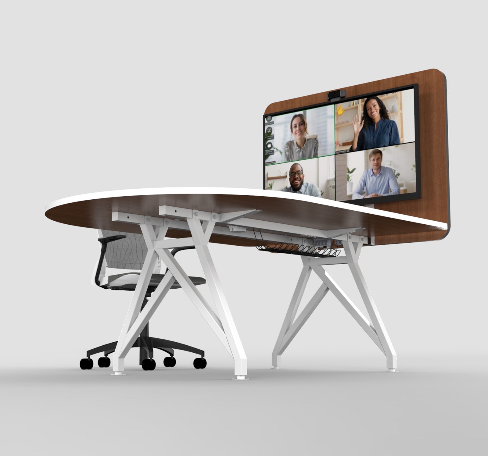 TeleMeet Moon-Shape Conference Table with Media Panel Under