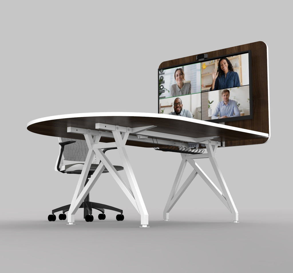 TeleMeet Moon-Shape Conference Table with Media Panel Under