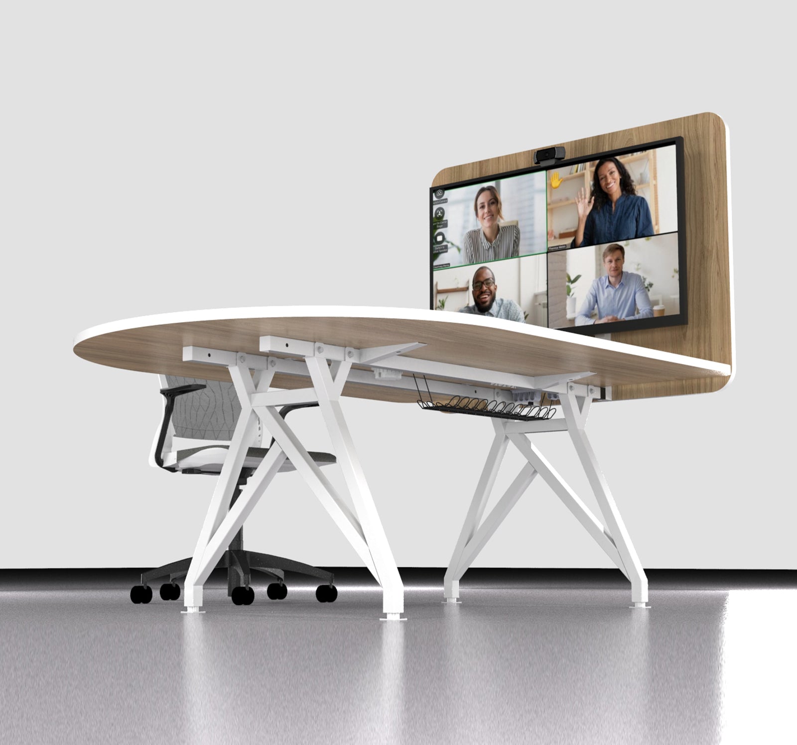 TeleMeet Moon-Shape Conference Table with Media Panel Under