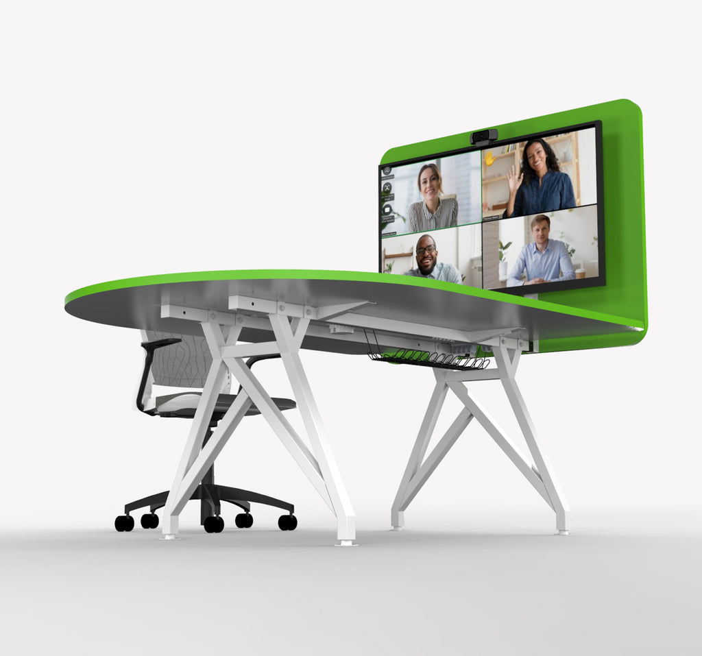 TeleMeet Moon-Shape Conference Table with Media Panel Green Under