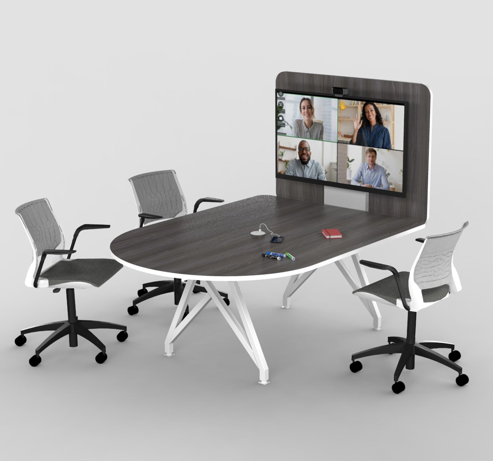 TeleMeet Moon-Shape Conference Table with Media Panel