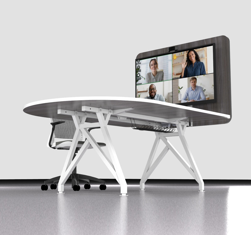 TeleMeet Moon-Shape Conference Table with Media Panel Grey under