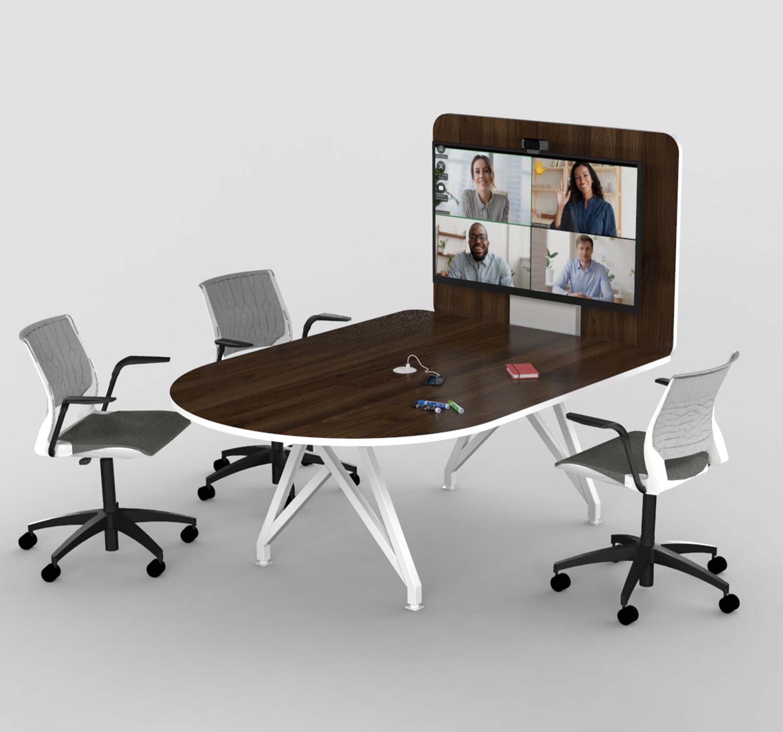 TeleMeet Moon-Shape Conference Table with Media Panel