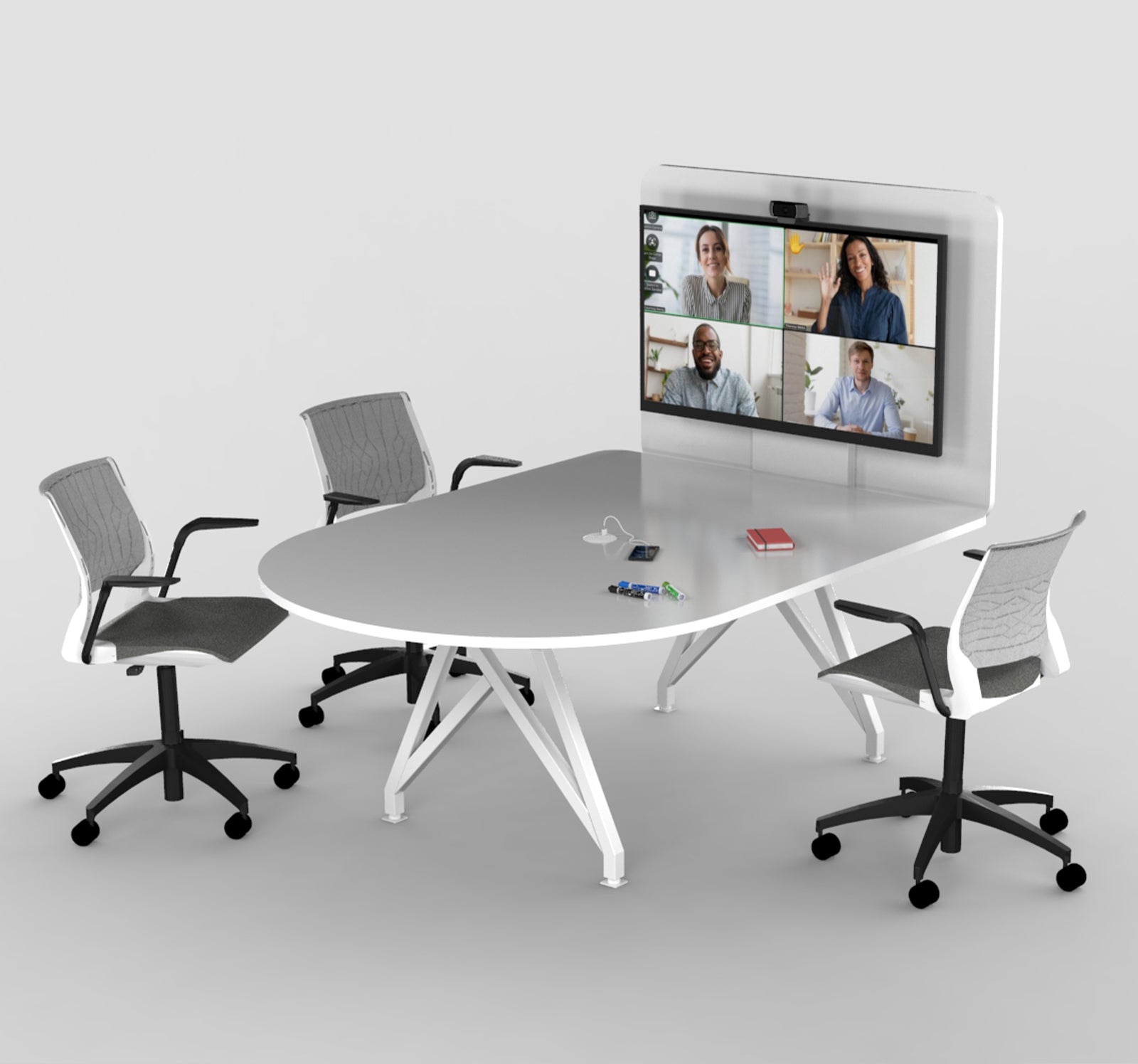 TeleMeet Moon-Shape Conference Table with Media Panel